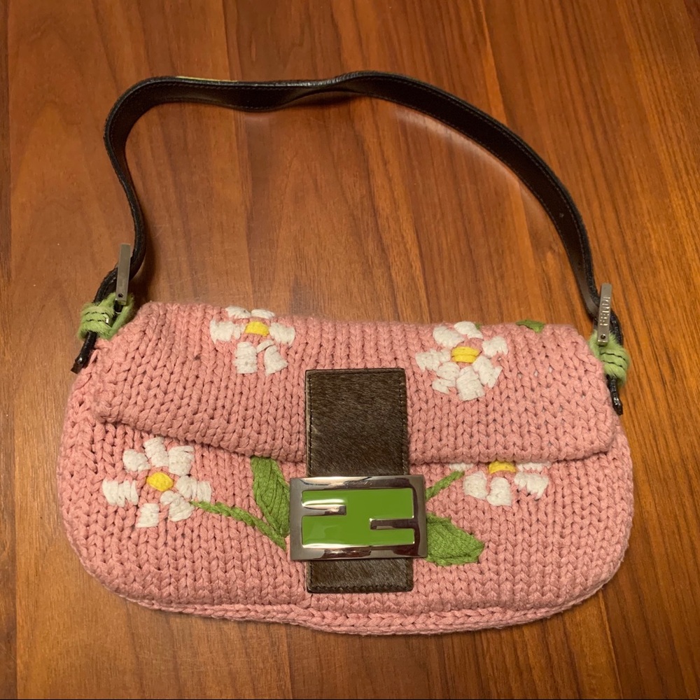 Fendi Knit Flower Baguette Bag